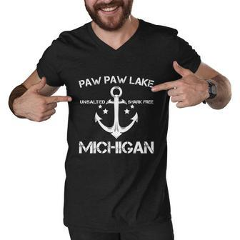 Paw Paw Lake Michigan Funny Fishing Camping Summer Gift Funny Gift Graphic Design Printed Casual Daily Basic Men V-Neck Tshirt - Thegiftio UK