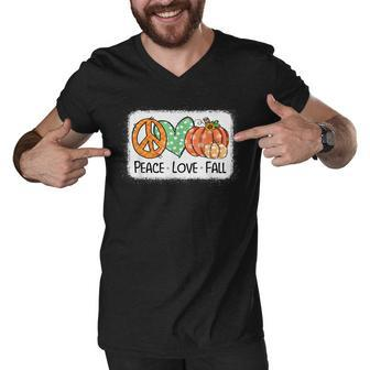 Peace & Love & Fall Pumpkin Autum Happy Fall Thanksgiving Men V-Neck Tshirt - Thegiftio UK