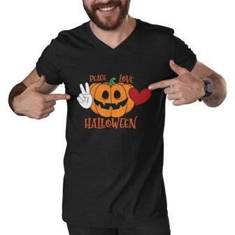 Peace Love Halloween Pumpkin Halloween Quote Men V-Neck Tshirt - Monsterry AU