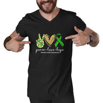 Peace Love Hope Mental Health Awareness Green Ribbon Men V-Neck Tshirt - Monsterry UK