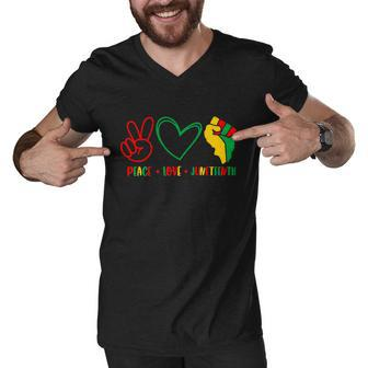 Peace Love Juneteenth Black Pride Month Graphic Design Printed Casual Daily Basic Men V-Neck Tshirt - Thegiftio UK