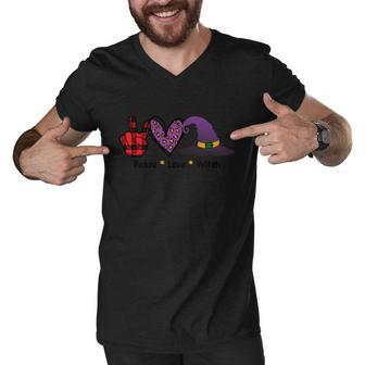 Peace Love Witch Halloween Quote Men V-Neck Tshirt - Monsterry AU