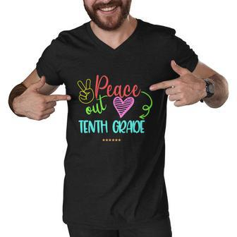 Peace Out Tenth Grade Graphic Plus Size Shirt For Teacher Female Male Students Men V-Neck Tshirt - Monsterry