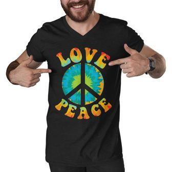 Peace Sign Love 60S 70S Tie Dye Hippie Halloween Costume V9 Men V-Neck Tshirt - Seseable
