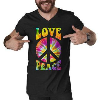 Peace Sign Tie & Dye 60S 70S Peace Love Hippie Men Men V-Neck Tshirt - Thegiftio UK