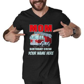 Personalized Custom Name Cute Funny Mom Birthday Crew Firetruck Graphic Design Printed Casual Daily Basic Men V-Neck Tshirt - Thegiftio UK