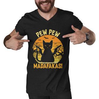 Pew Pew Madafakas Cats Halloween Quote Men V-Neck Tshirt - Monsterry