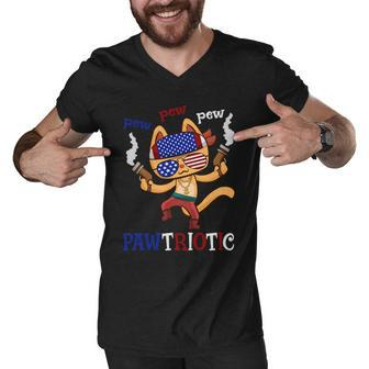 Pew Pew Pawtriotic Cat 4Th Of July Cat Day Men V-Neck Tshirt - Monsterry