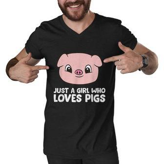 Pigs Farmer Girl Just A Girl Who Loves Pigs Graphic Design Printed Casual Daily Basic Men V-Neck Tshirt - Thegiftio UK