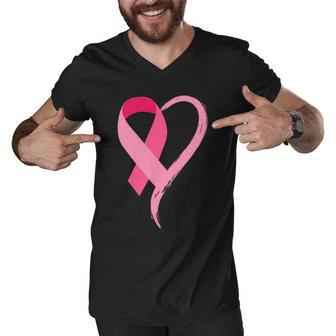 Pink Ribbon Of Love Breast Cancer Awareness Tshirt Men V-Neck Tshirt - Monsterry
