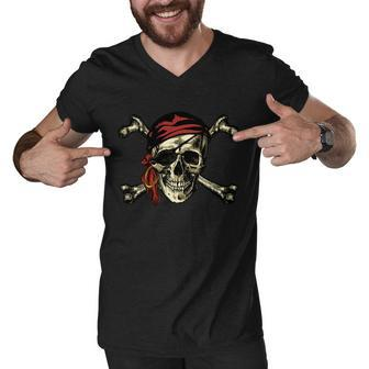 Pirate Skull Crossbones Tshirt Men V-Neck Tshirt - Monsterry DE