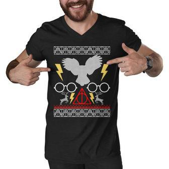 Potter Ugly Christmas Sweater Lighting Men V-Neck Tshirt - Monsterry DE