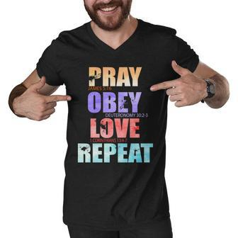 Pray Obey Love Repeat Christian Bible Quote Men V-Neck Tshirt - Monsterry UK