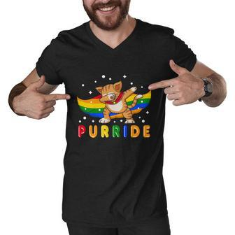 Pride Month Dabbing Purride Cat Gay Pride Lgbt Men V-Neck Tshirt - Monsterry DE
