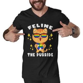 Pride Month Feline The Purride Lgbt Gay Men V-Neck Tshirt - Monsterry DE