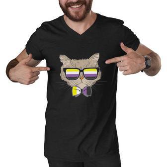 Pride Month Nonbinary Gay Pride Cat Lgbt Men V-Neck Tshirt - Monsterry DE