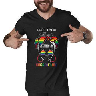 Pride Month Proud Mom Lgbt Rainbow Flag Men V-Neck Tshirt - Thegiftio UK
