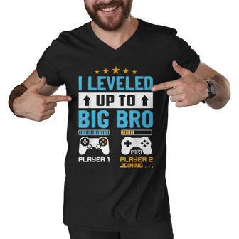Promoted To Big Bro 2023 Leveled Up To Big Brother Est 2023 Men V-Neck Tshirt - Thegiftio UK
