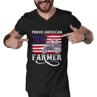 Proud American Farme Gift Farmer With Usa Flag Gift Men V-Neck Tshirt - Thegiftio UK