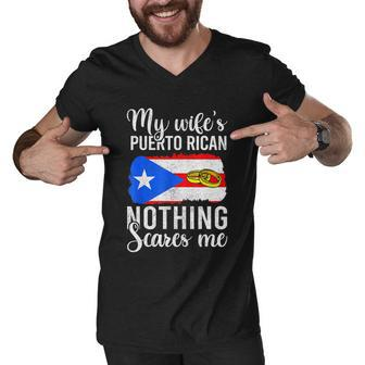 Proud Husband Of Puerto Rican Wife Men Shirt Nothing Scares Graphic Design Printed Casual Daily Basic Men V-Neck Tshirt - Thegiftio UK
