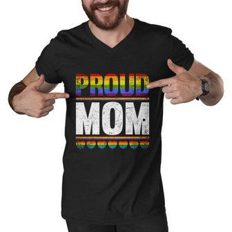Proud Lesbian Mom Queer Mothers Day Gift Rainbow Flag Lgbt Gift Men V-Neck Tshirt - Monsterry