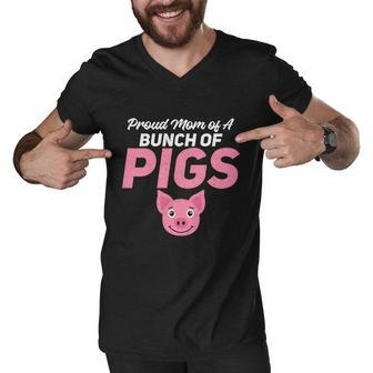 Proud Mom Of A Bunch Of Pigs Family Pig Owner Fun Pig Mom Gift Graphic Design Printed Casual Daily Basic Men V-Neck Tshirt - Thegiftio UK