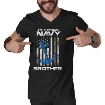Proud Navy Brother American Flag Vintage Men V-Neck Tshirt - Thegiftio UK
