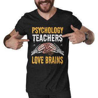 Psychology Teachers Love Brains Funny Halloween Teacher Gift Men V-Neck Tshirt - Thegiftio UK
