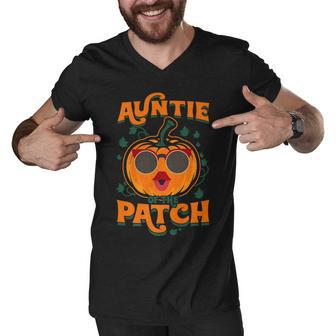 Pumpkin Auntie Of The Patch Family Cute Halloween Aunt Gift Men V-Neck Tshirt - Thegiftio UK