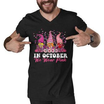 Pumpkin Gnomes Halloween Ribbon In October We Wear Pink V2 Men V-Neck Tshirt - Thegiftio UK