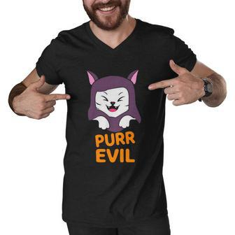 Purr Evil Cat Halloween Quote Men V-Neck Tshirt - Monsterry AU