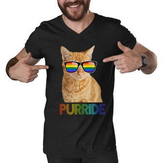 Puuride Gay Pride Lgbt Cat Men V-Neck Tshirt - Monsterry DE