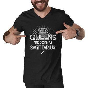 Queens Are Born As Sagittarius Graphic Design Printed Casual Daily Basic Men V-Neck Tshirt - Thegiftio UK