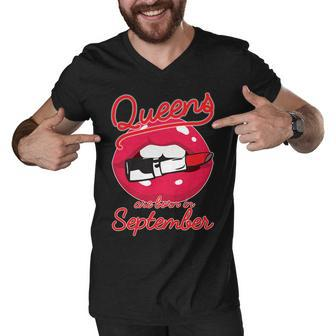 Queens Are Born In September Lipstick Graphic Design Printed Casual Daily Basic Men V-Neck Tshirt - Thegiftio UK