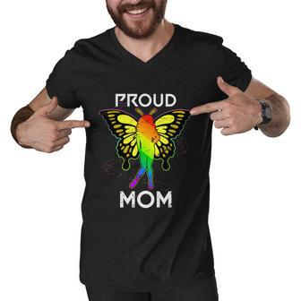 Rainbow Butterfly Proud Lesbian Mom Mothers Day Gift Lgbt Cool Gift Men V-Neck Tshirt - Monsterry