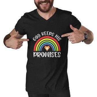 Rainbow Christian God Keeps His Promises Bible Noah Men V-Neck Tshirt - Monsterry DE