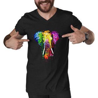 Rainbow Elephant Art Cute Gift Men V-Neck Tshirt - Monsterry AU