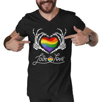 Rainbow Skeleton Heart Love Is Love Lgbt Gay Lesbian Pride V2 Men V-Neck Tshirt - Thegiftio UK