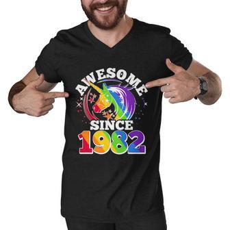 Rainbow Unicorn Awesome Since 1982 40Th Birthday Men V-Neck Tshirt - Monsterry AU