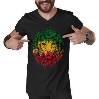 Rasta Theme With Lion Head Tshirt Men V-Neck Tshirt - Monsterry AU