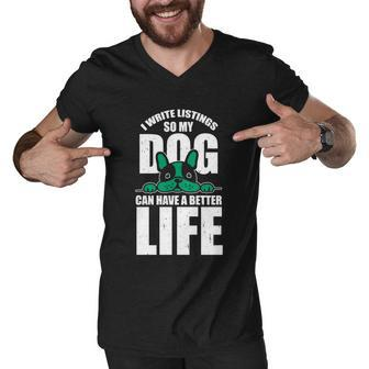 Real Estate Agent Listing Writer And Dog Lover Gift Realtor Gift Graphic Design Printed Casual Daily Basic Men V-Neck Tshirt - Thegiftio UK