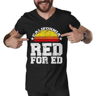 Red For Ed California Sunset Disstressed Men V-Neck Tshirt - Monsterry