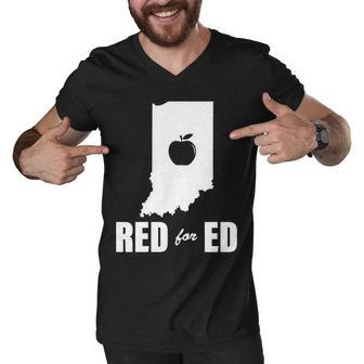 Red For Ed Indiana Teachers Apple Men V-Neck Tshirt - Monsterry DE