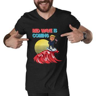 Red Wave Is Coming Republican Conservative Surfer Trump Us Flag Men V-Neck Tshirt - Monsterry DE