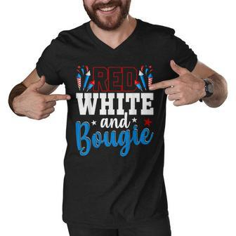 Red White And Bougie 4Th Of July American Independence Day Men V-Neck Tshirt - Seseable