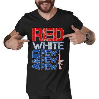 Red White And Pew Pew Pew Usa Guns Tshirt Men V-Neck Tshirt - Monsterry