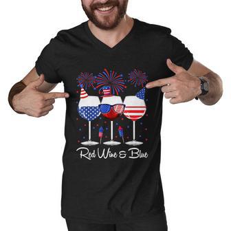 Red Wine & Blue 4Th Of July Wine Red White Blue Wine Glasses V4 Men V-Neck Tshirt - Monsterry