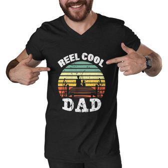 Reel Cool Dad Fisherman Daddy Funny Fathers Day Men V-Neck Tshirt - Monsterry