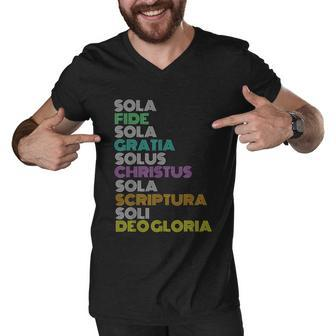 Reformed Christian Five 5 Solas Reformation Day Church Graphic Design Printed Casual Daily Basic Men V-Neck Tshirt - Thegiftio UK