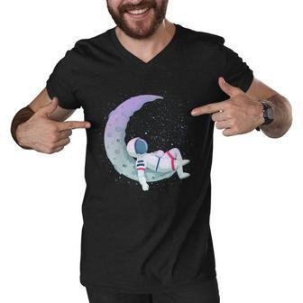 Relaxing Astronaut On The Moon Men V-Neck Tshirt - Monsterry CA